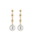 14k Yellow Gold Pearl Dangling Earrings, White