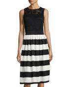 Lace-bodice Striped Fit-and-flare Dress