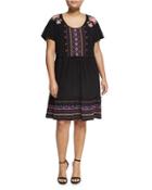Embroidered Jersey Dress, Black,
