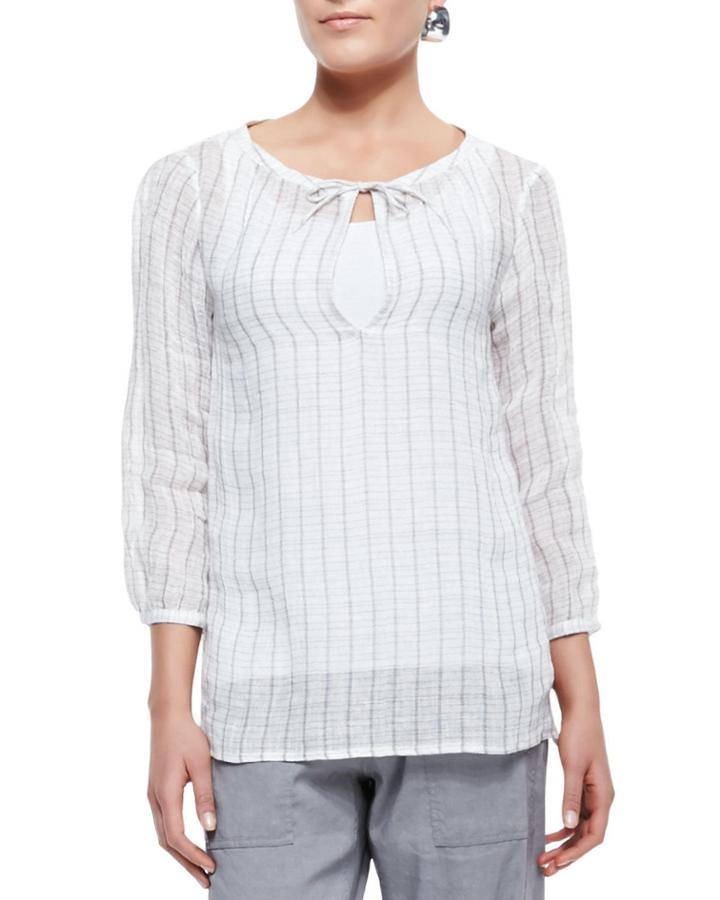 Petite 3/4-sleeve Windowpane Gauze Top