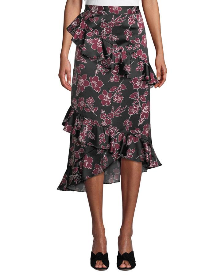 Ryann Floral Asymmetric Ruffle