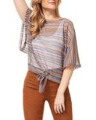 Striped Tie-front Short-sleeve Top