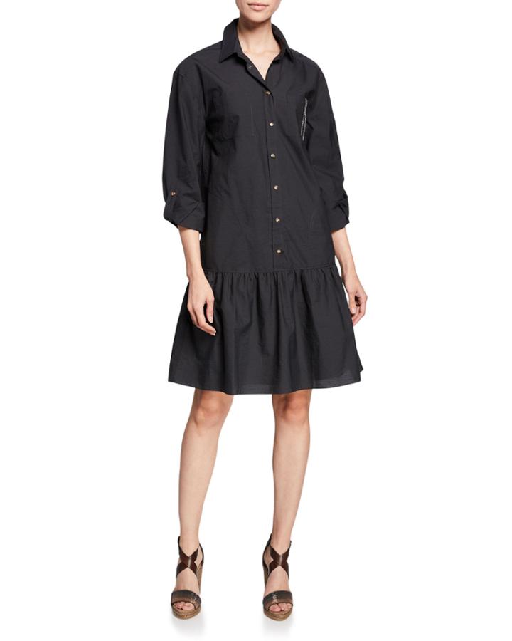 Monili Trim Drop-waist Crinkle Cotton