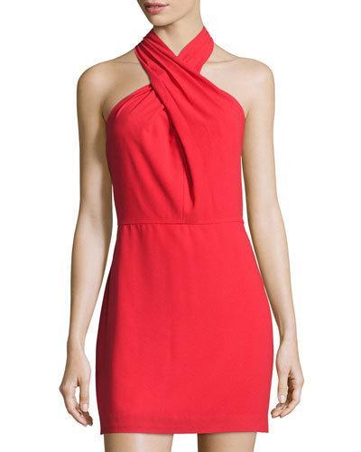 Halter-neck Crepe Dress, Red