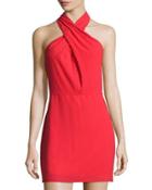 Halter-neck Crepe Dress, Red