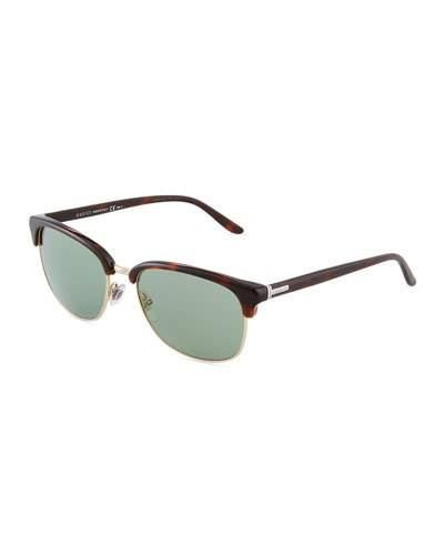 Havana Split-rim Round Combo Sunglasses, Brown/gold