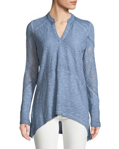 Nia Long-sleeve Crochet Tunic Tee