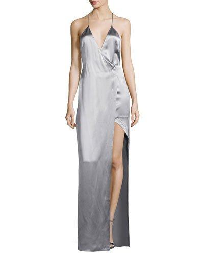 Satin Racerback Column Gown, Gray