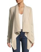 Cashmere Ribbed-trim Drape-front Cardigan, Beige