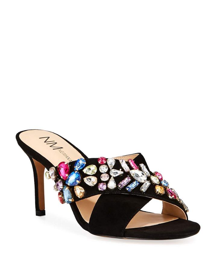 Jeweled Suede Mid-heel