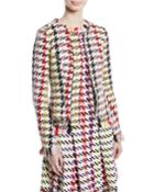 Multi-check 2-pocket Cropped Tweed Jacket