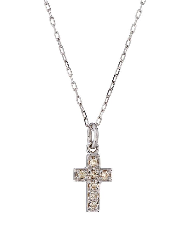 14k White Gold Small Diamond Cross Necklace