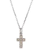 14k White Gold Small Diamond Cross Necklace