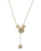 Two-tone 18k Diamond 4-flower Y-drop Necklace