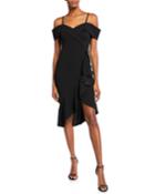Cold-shoulder Crepe Ruffle Dress