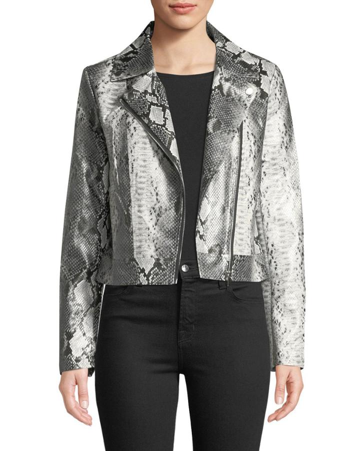Snake-print Faux Leather Biker Jacket