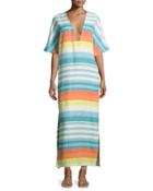 Striped Organic Cotton Kimono Coverup Dress, Equator