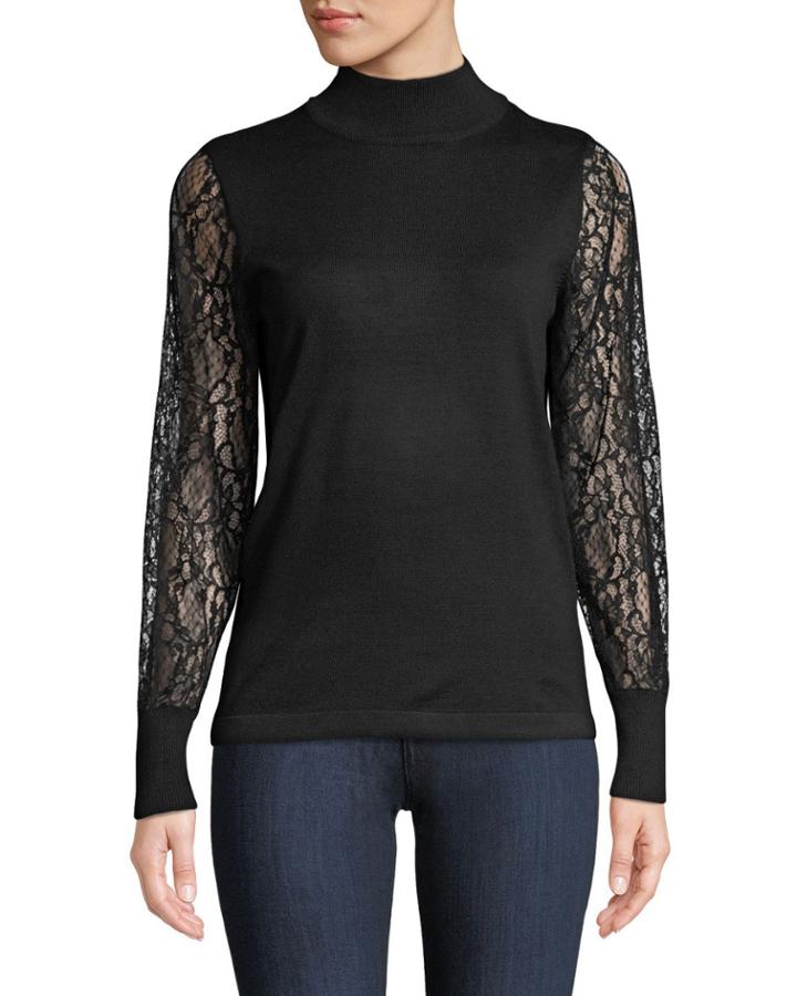 Lace Sleeve Ribbed