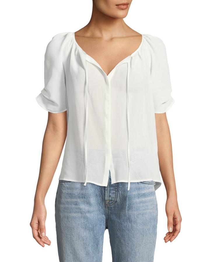 Berkley Flutter-sleeve Button-front Blouse