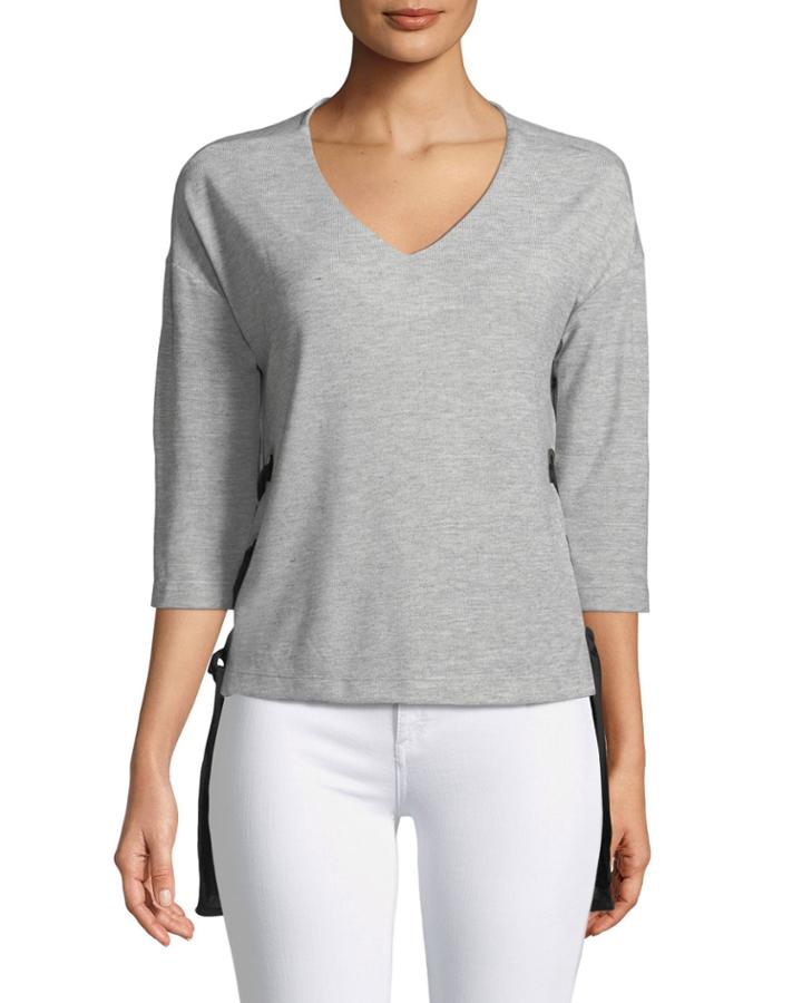 3/4-sleeve Side-lace-up Tee
