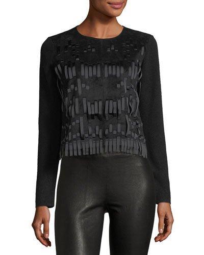 Suede-front Sweater W/ Ribbons