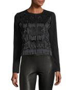 Suede-front Sweater W/ Ribbons