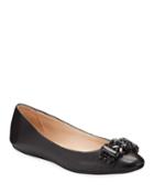 Viola Crystal-embellished Leather Ballerina Flats