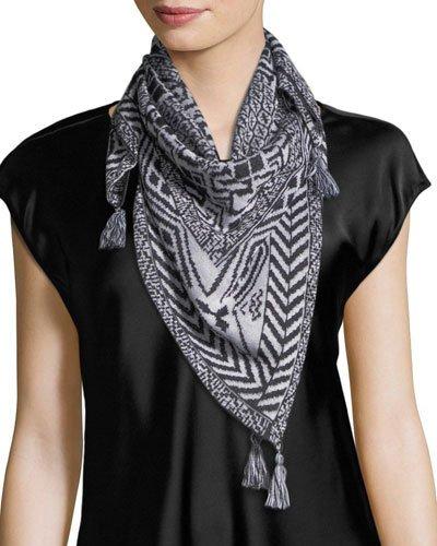 Border-pattern Knit Bandana With Tassels