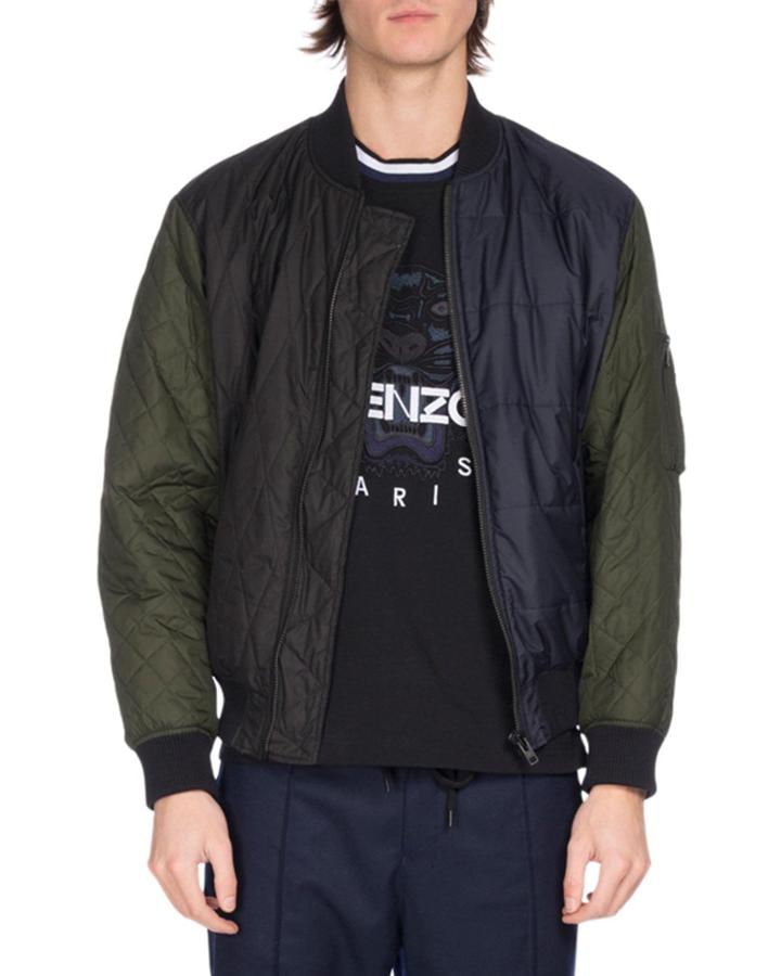 Quilted Colorblock Bomber Jacket, Navy