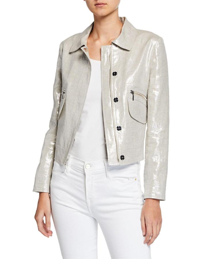 Jaquelyn Metallic-linen Zip-front Crop Jacket
