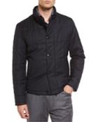Square-quilted Button-down Shirt Jacket, Navy