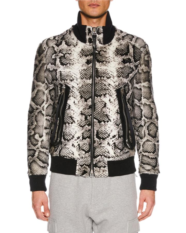 Men's Snakeskin-printed Shearling Bomber