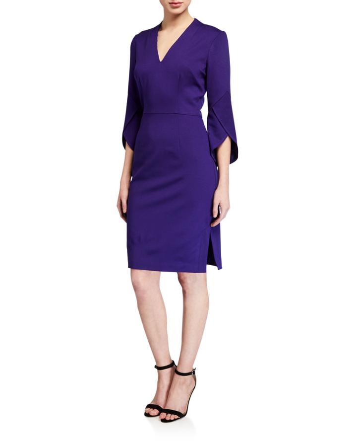 Ponte V-neck Slit-sleeve