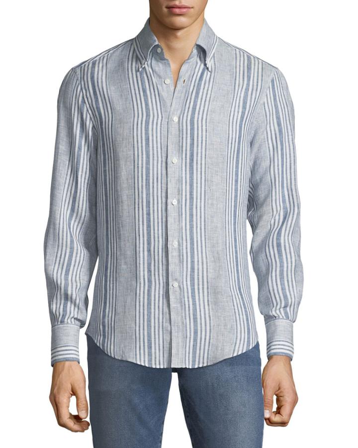 Leisure-fit Shadow-striped Linen/silk