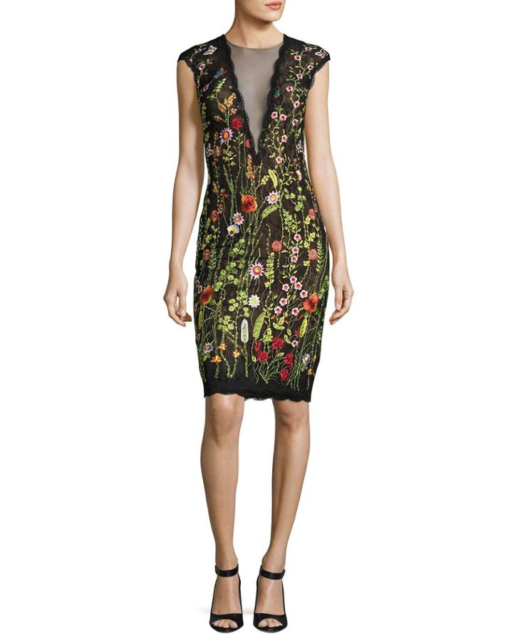 Cap-sleeve Floral Open-back Cocktail Dress,