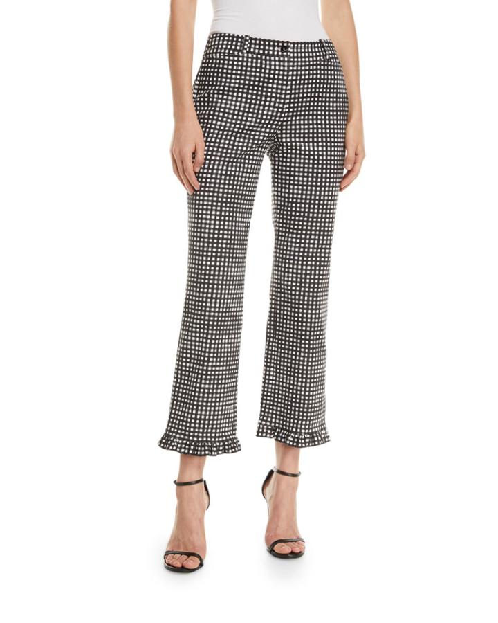 Painterly Gingham-check Ruffle-trim Trousers