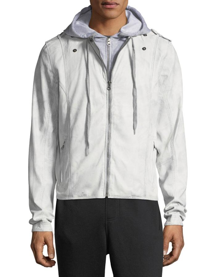 Contrast-hooded Zip-front Moto Jacket,