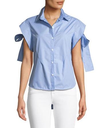 Ruffle-sleeve Button-front Blouse