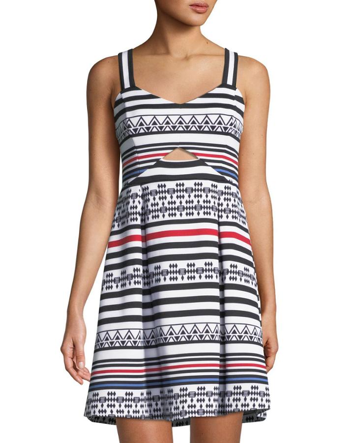 Geometric Striped Fit & Flare Dress