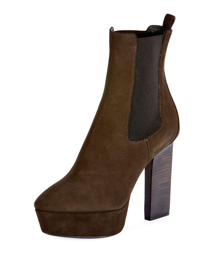 Vika Suede Platform Ankle Boot, Olive