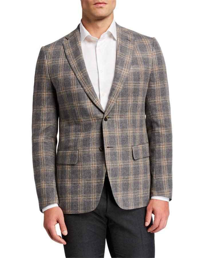 Men's Glen Check Wool-cashmere Blazer, Gray