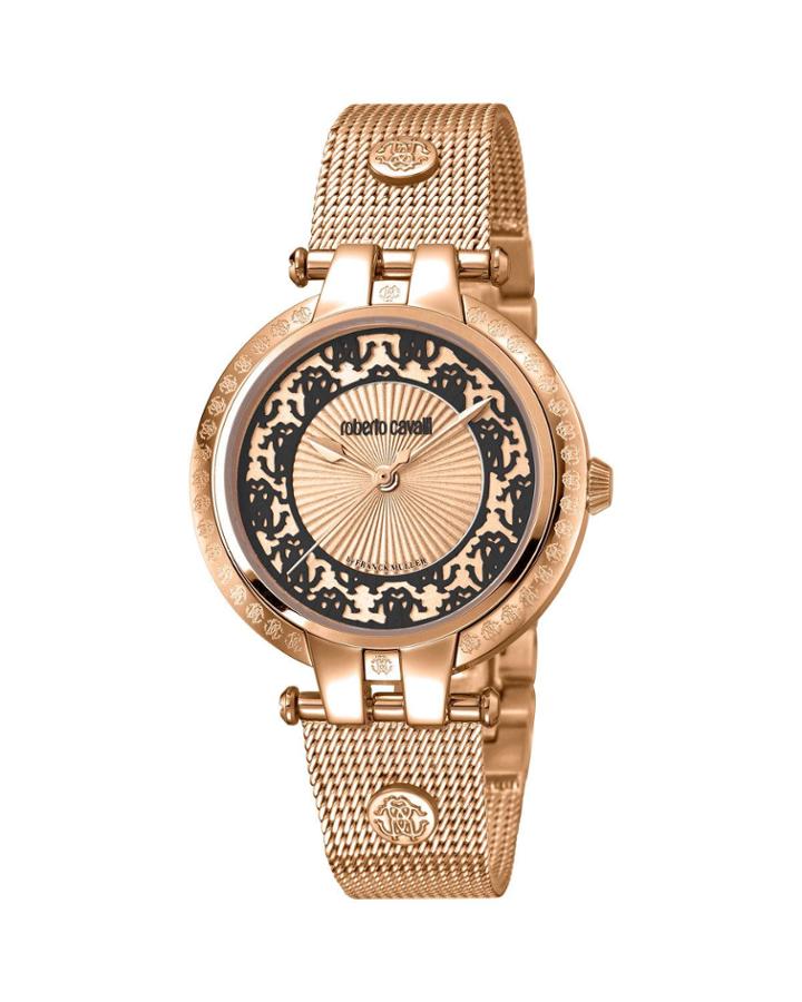 40mm Contrast Logo Watch W/ Mesh Bracelet, Rose/black