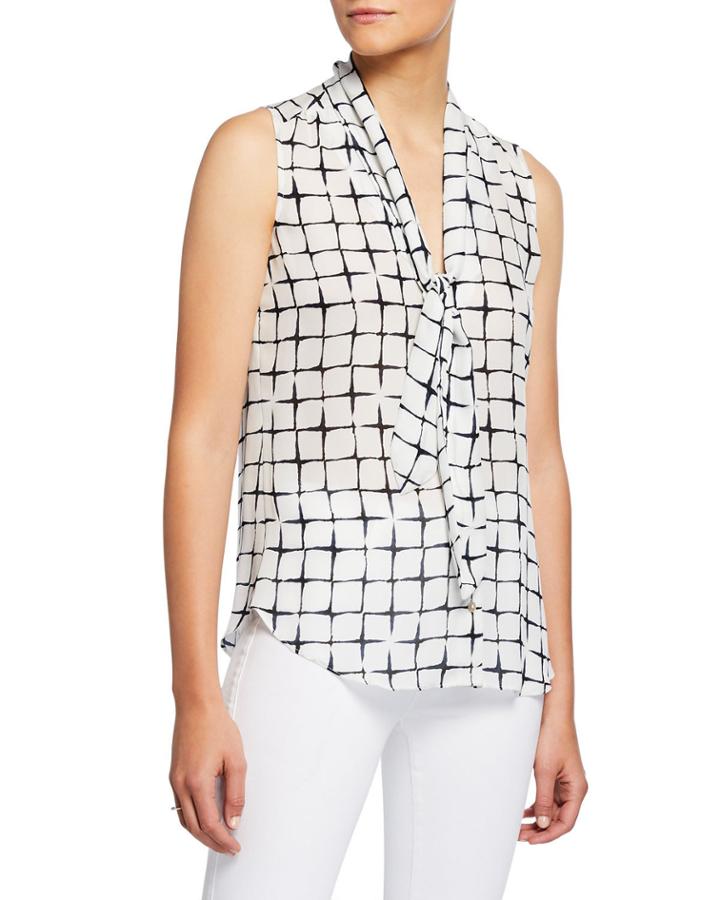 Natalia Printed Tie-neck Tank