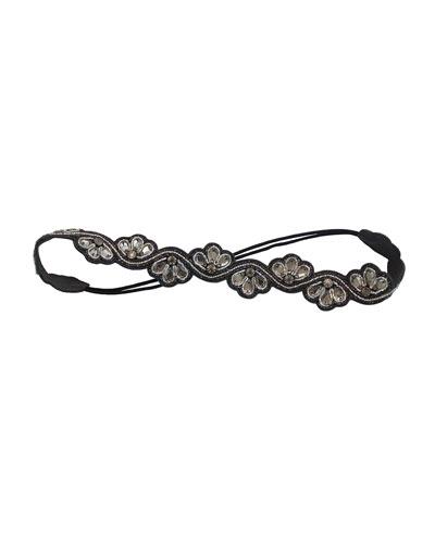 Beaded Crystal Flower Petal Headband, Gunmetal