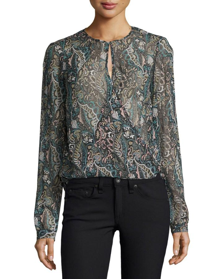 Gayle Surplice Printed Silk Top,