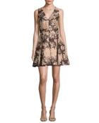 Willow Sleeveless Pleated Floral Jacquard Fit-and-flare Dress,