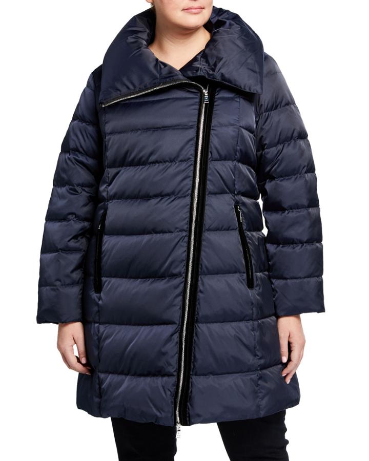 Plus Size Brooklyn Asymmetrical Zip Pillow-collar Puffer Coat