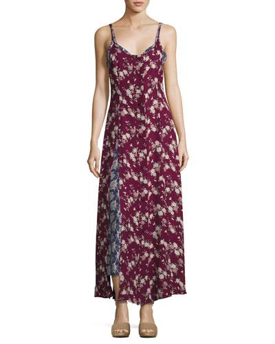 Nathalia Layered Floral Silk Maxi Dress, Berry