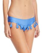 Ruched-back Tassel Swim Bottom, Blue