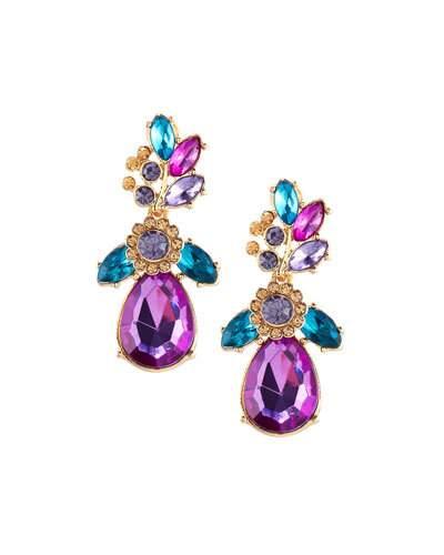 Statement Floral Crystal Drop Earrings,